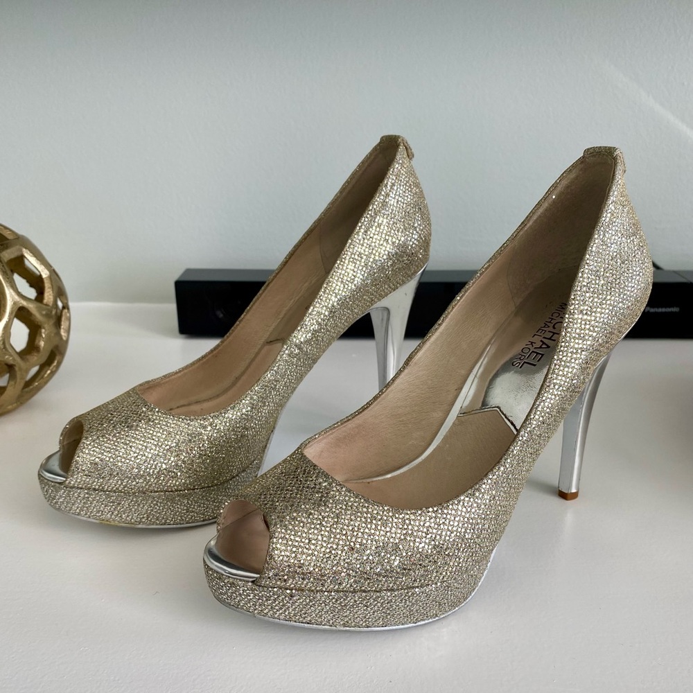 Elegant Silver Peep-Toe Heels